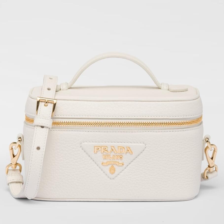 Prada Mini Vanity Bag in White Grained Leather