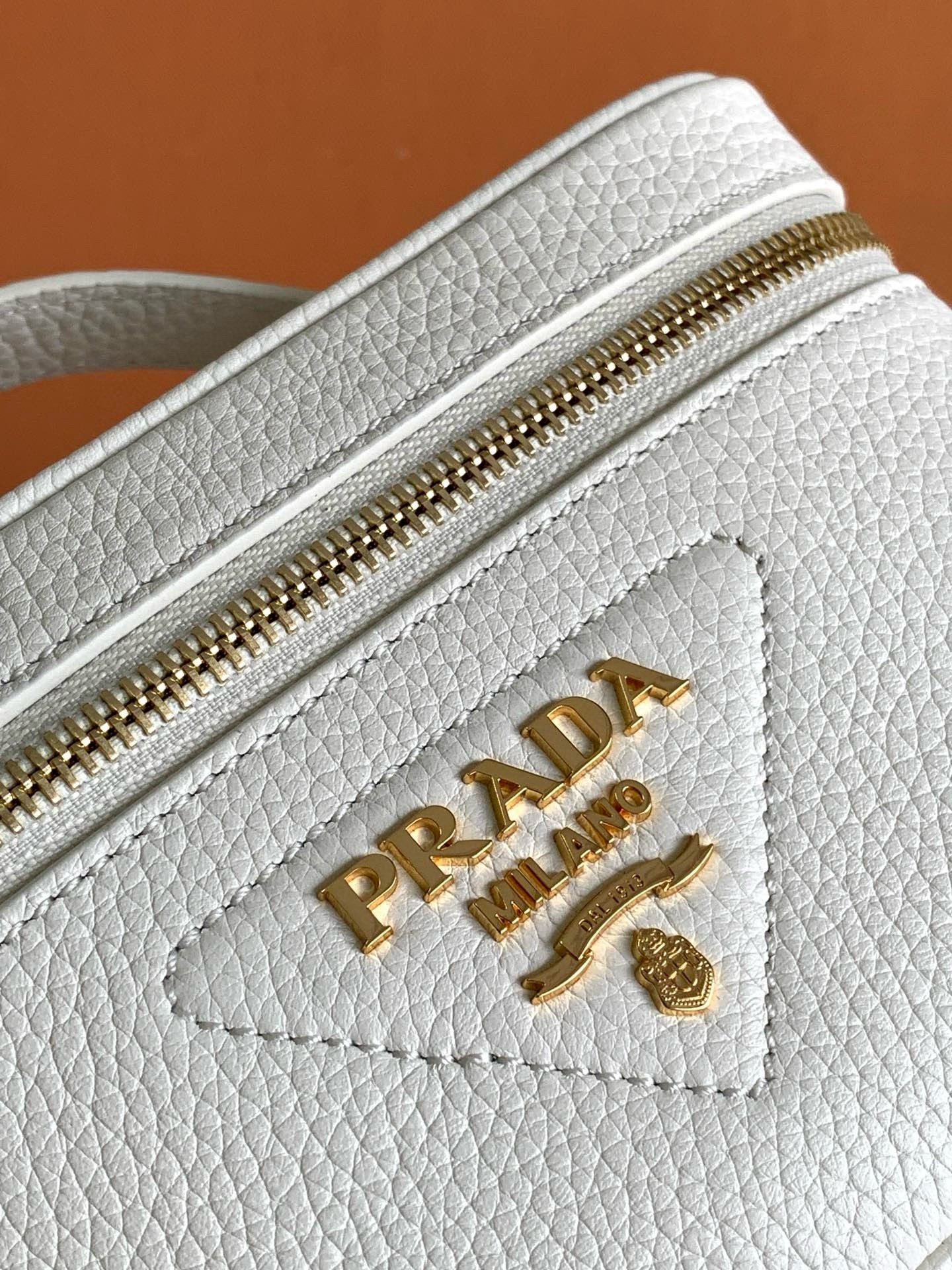 Prada Mini Vanity Bag in White Grained Leather