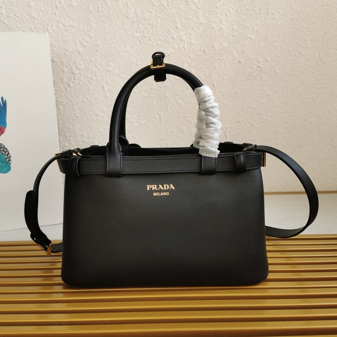 Prada Small Handbag in Black Leather with Belt