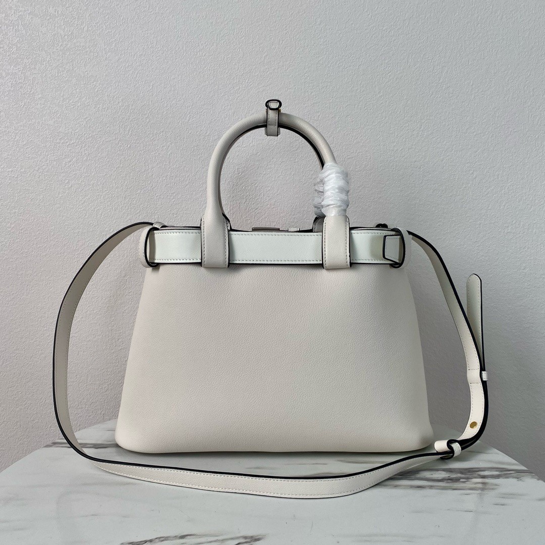 Prada Buckle Medium Bag with Belt in White Leather