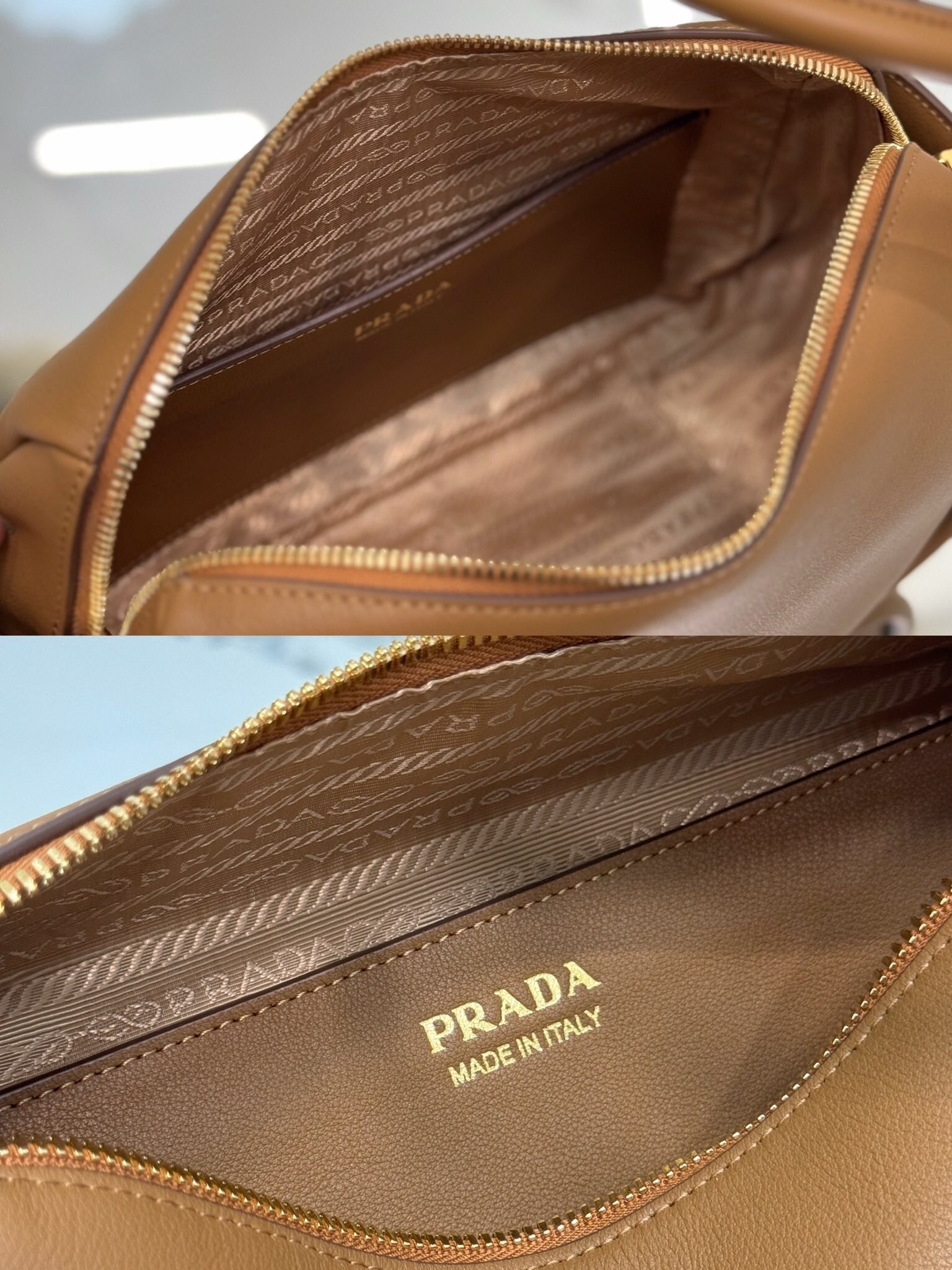 Prada Top Handle Bag in Caramel Grained Leather