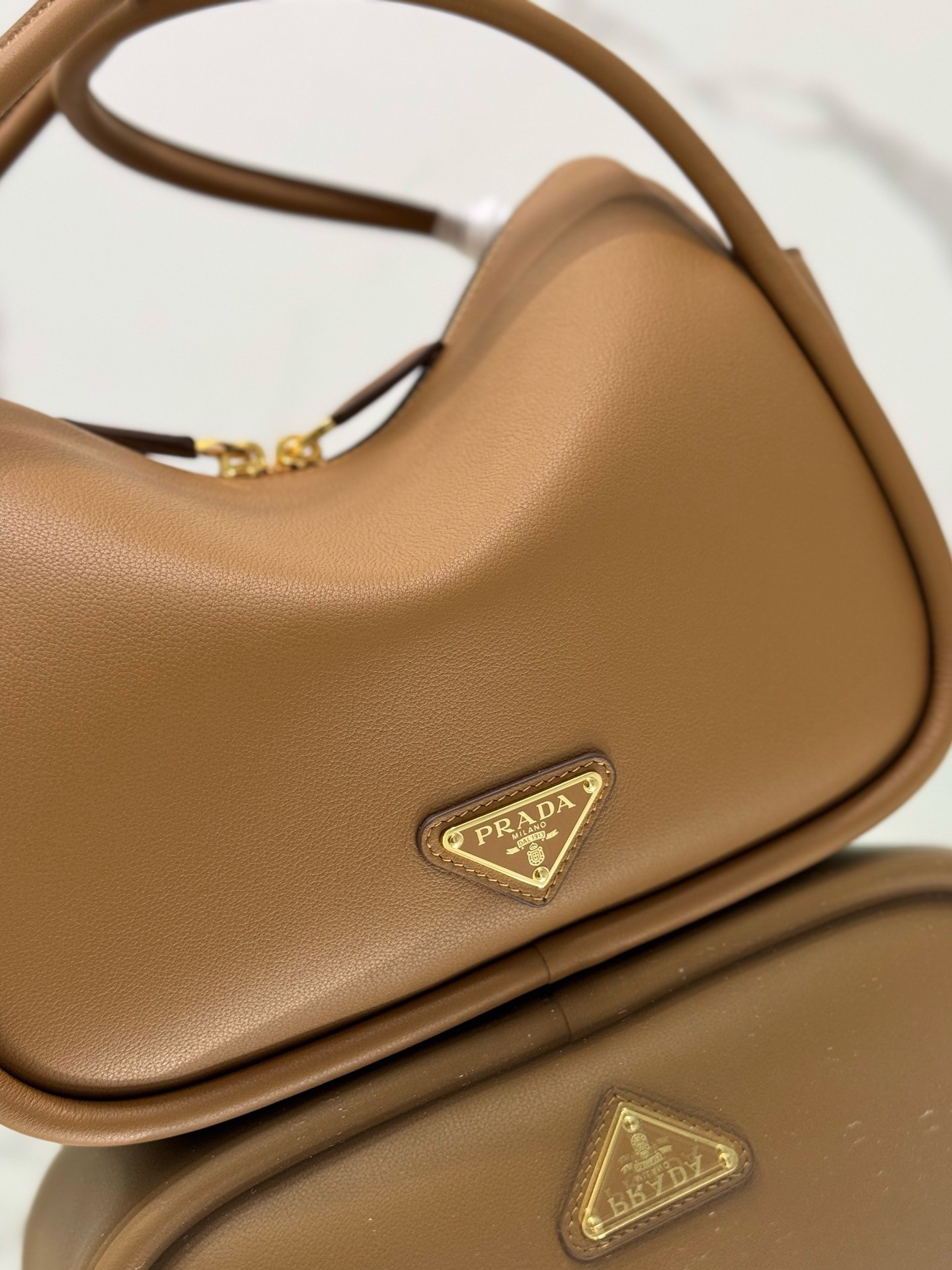 Prada Top Handle Bag in Caramel Grained Leather