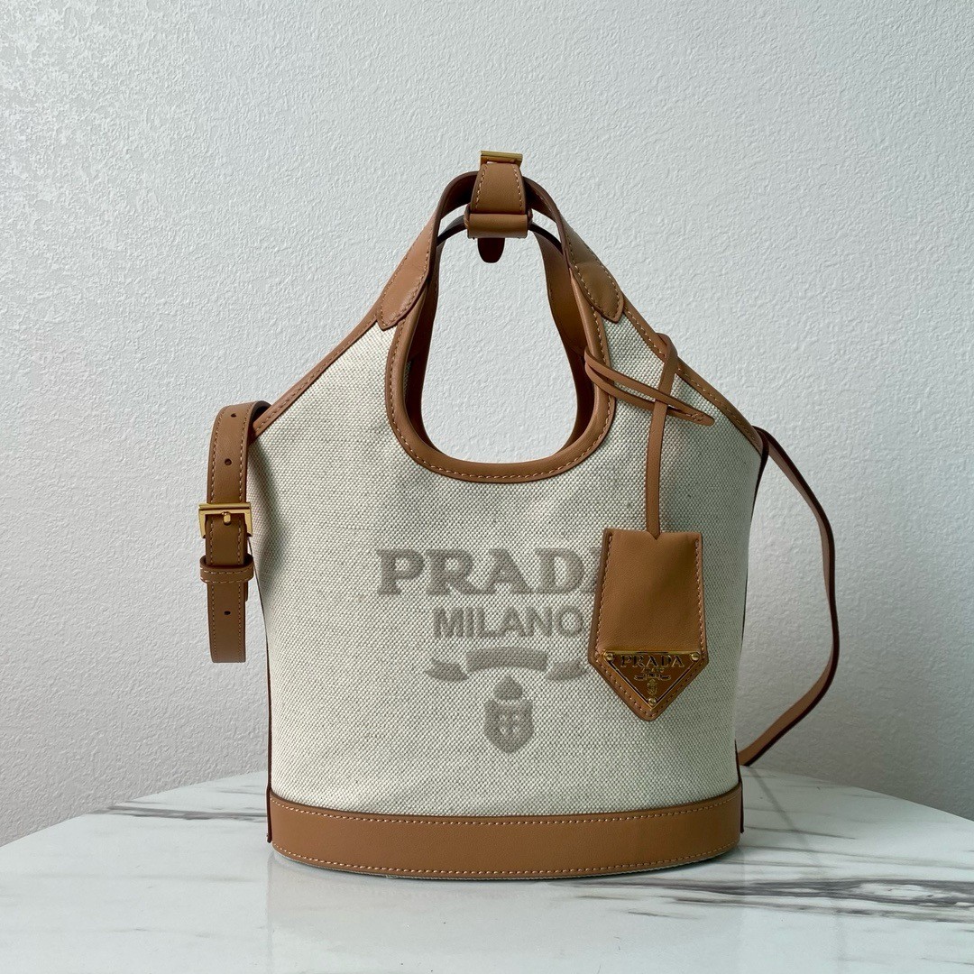 Prada Mini Buckle Bag in Linen Blend and Leather