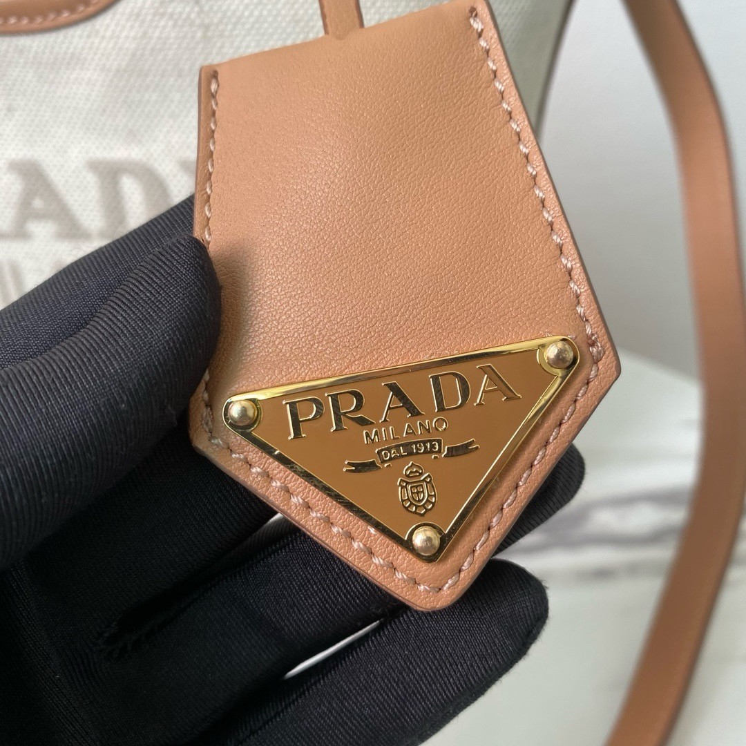 Prada Mini Buckle Bag in Linen Blend and Leather