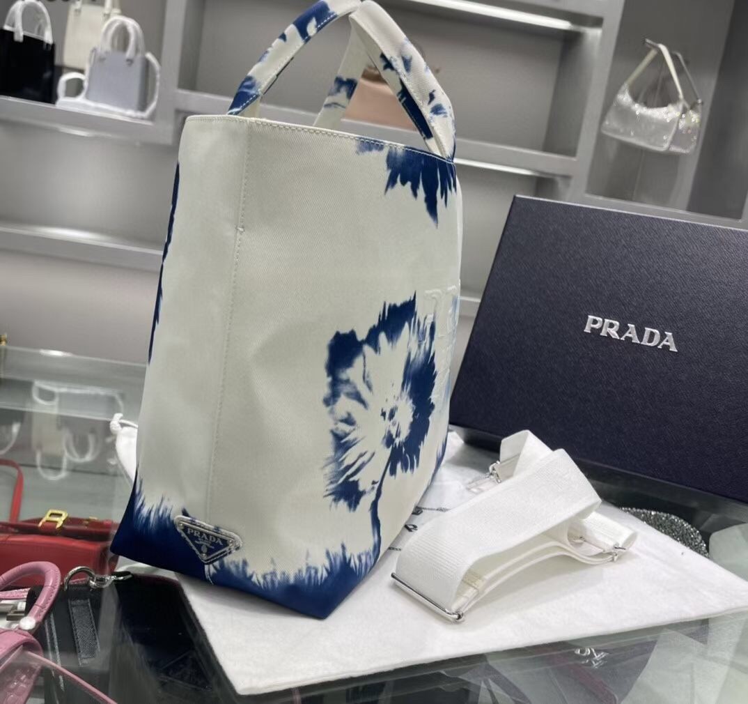 Prada Drill Tote Bag with Blue Printed