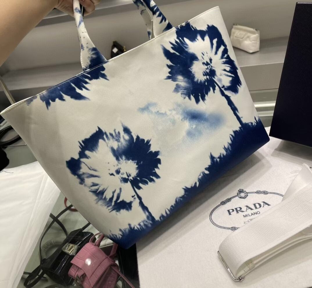 Prada Drill Tote Bag with Blue Printed