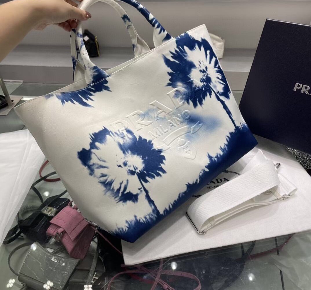 Prada Drill Tote Bag with Blue Printed