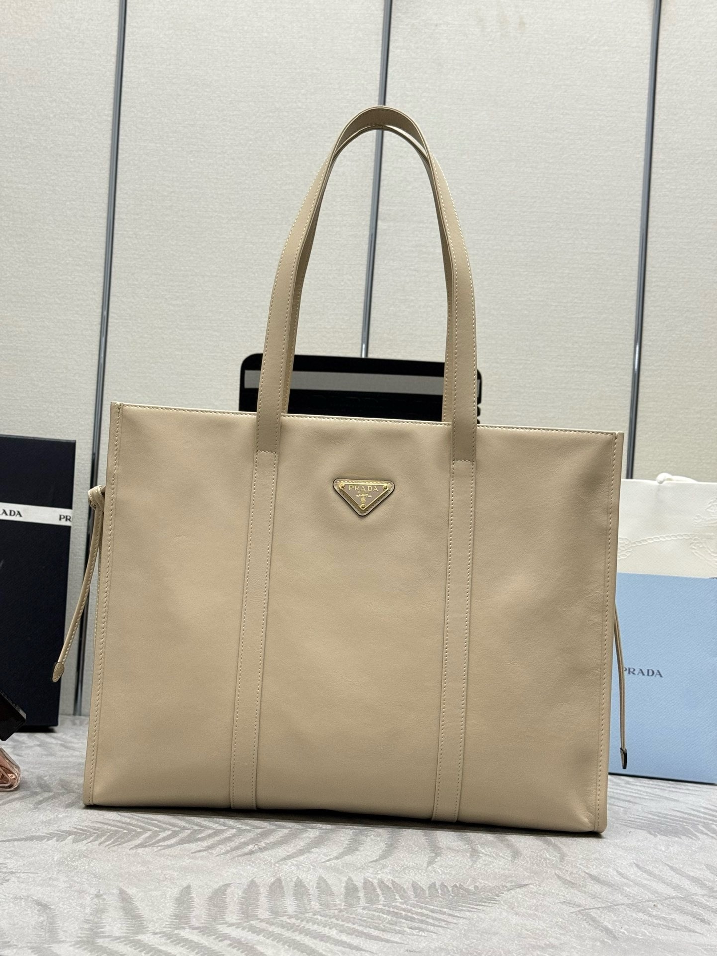 Prada Large Tote Bag in Beige Lambskin