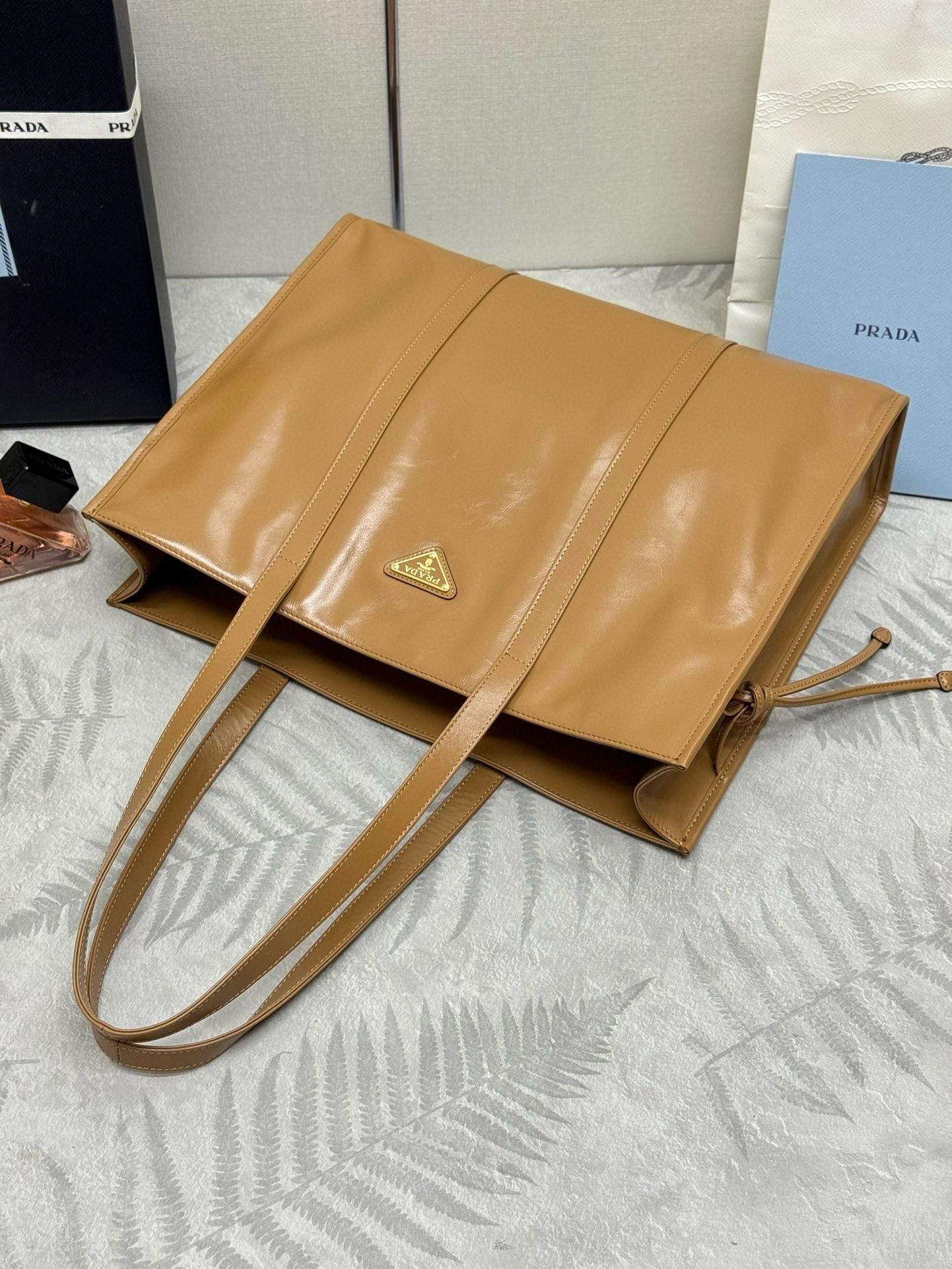 Prada Large Tote Bag in Brown Lambskin