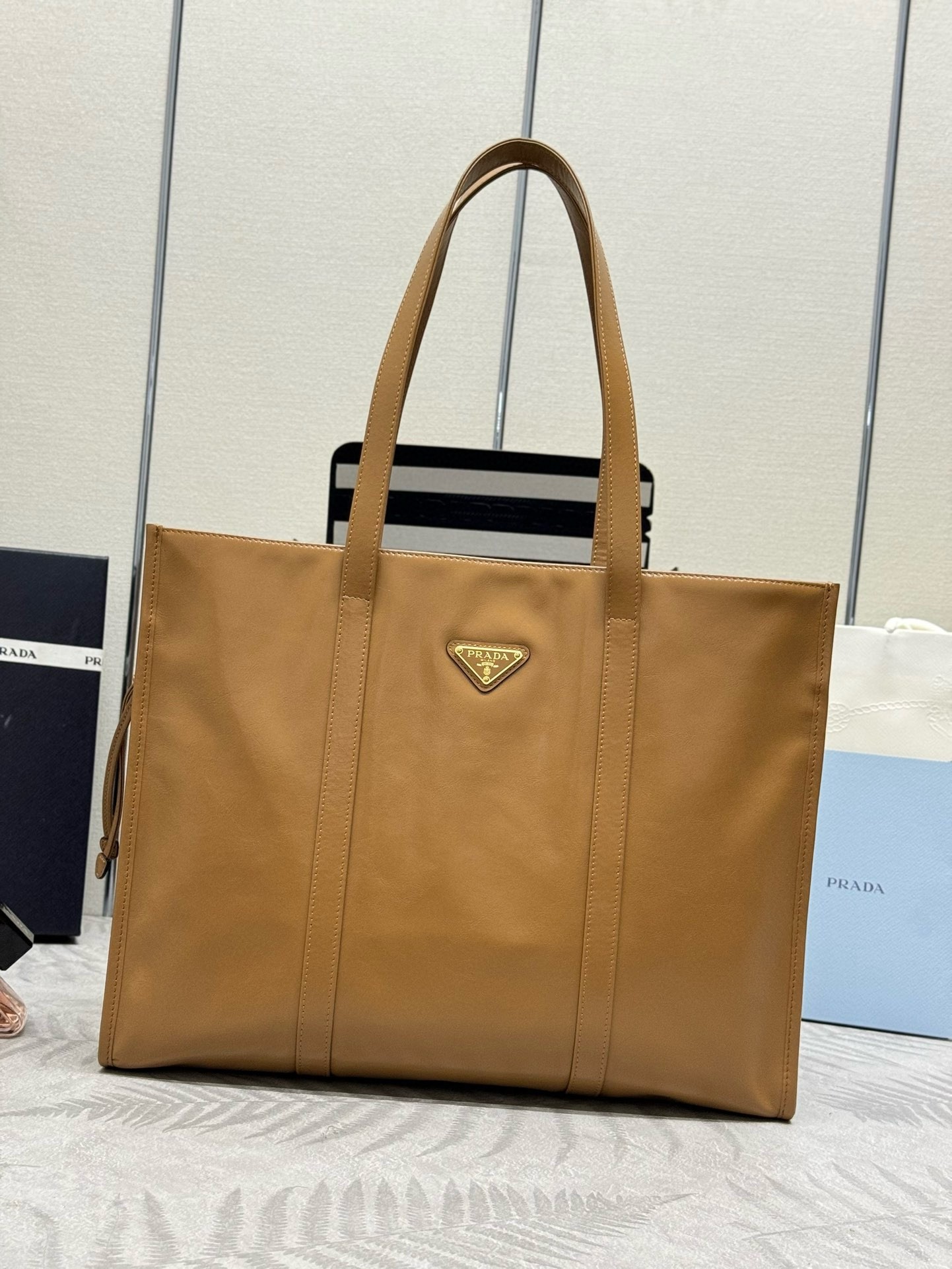 Prada Large Tote Bag in Brown Lambskin