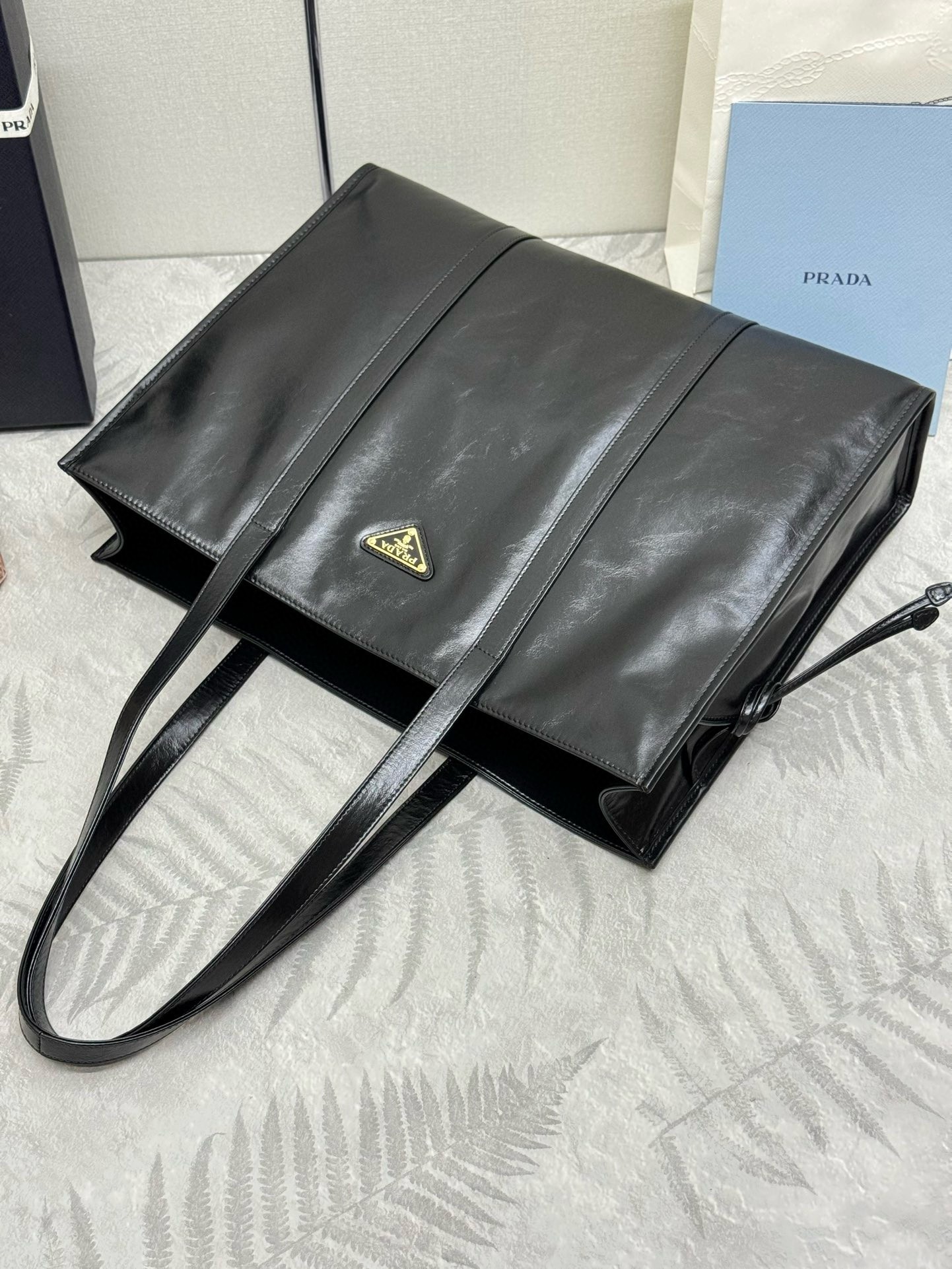 Prada Large Tote Bag in Black Lambskin