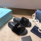 Prada Slide Slippers In Black Quilted Shearling