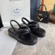 Prada Thong Flatform Sandals In Black Nappa Leather