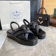 Prada Flatform Sandals In Black Nappa Leather