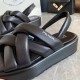 Prada Flatform Sandals In Black Nappa Leather