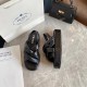 Prada Flatform Sandals In Black Nappa Leather