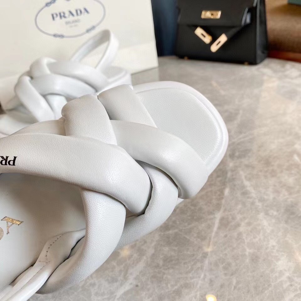 Prada Flatform Sandals In White Nappa Leather