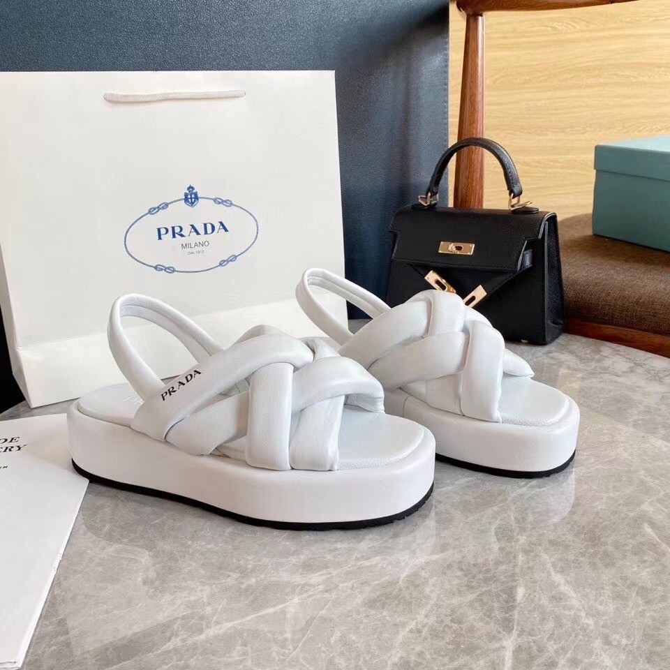 Prada Flatform Sandals In White Nappa Leather