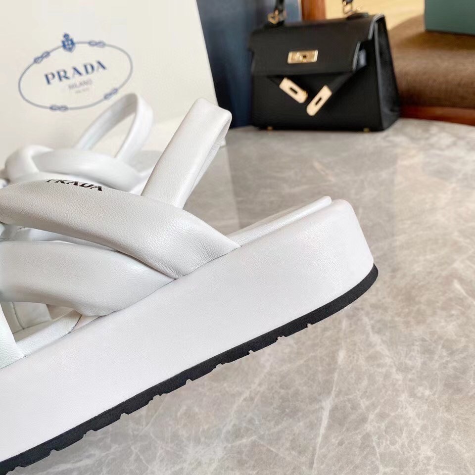 Prada Flatform Sandals In White Nappa Leather