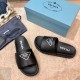 Prada Slide Sandals In Black Leather