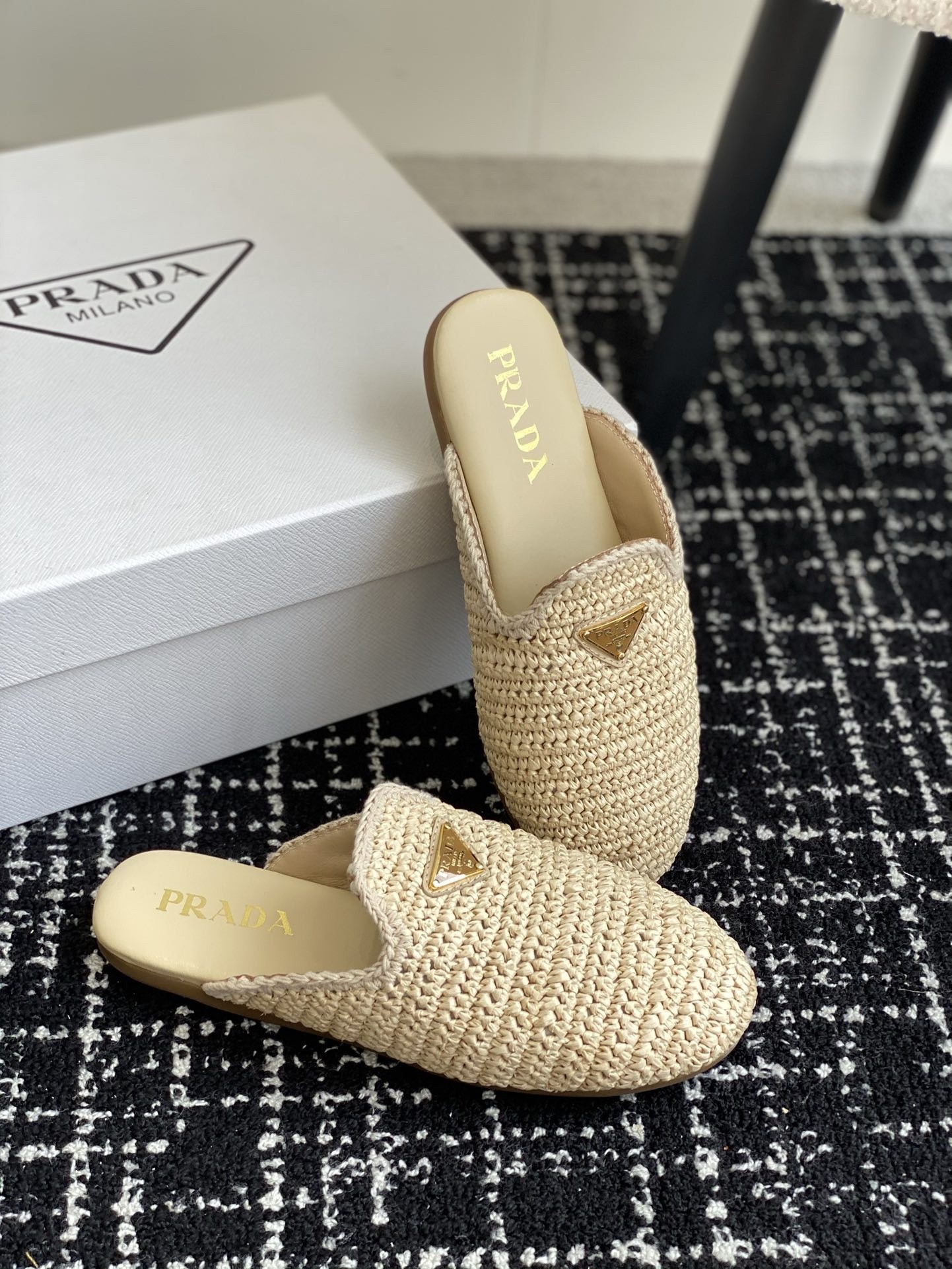 Prada Women's Crochet Mules in Natural Raffia