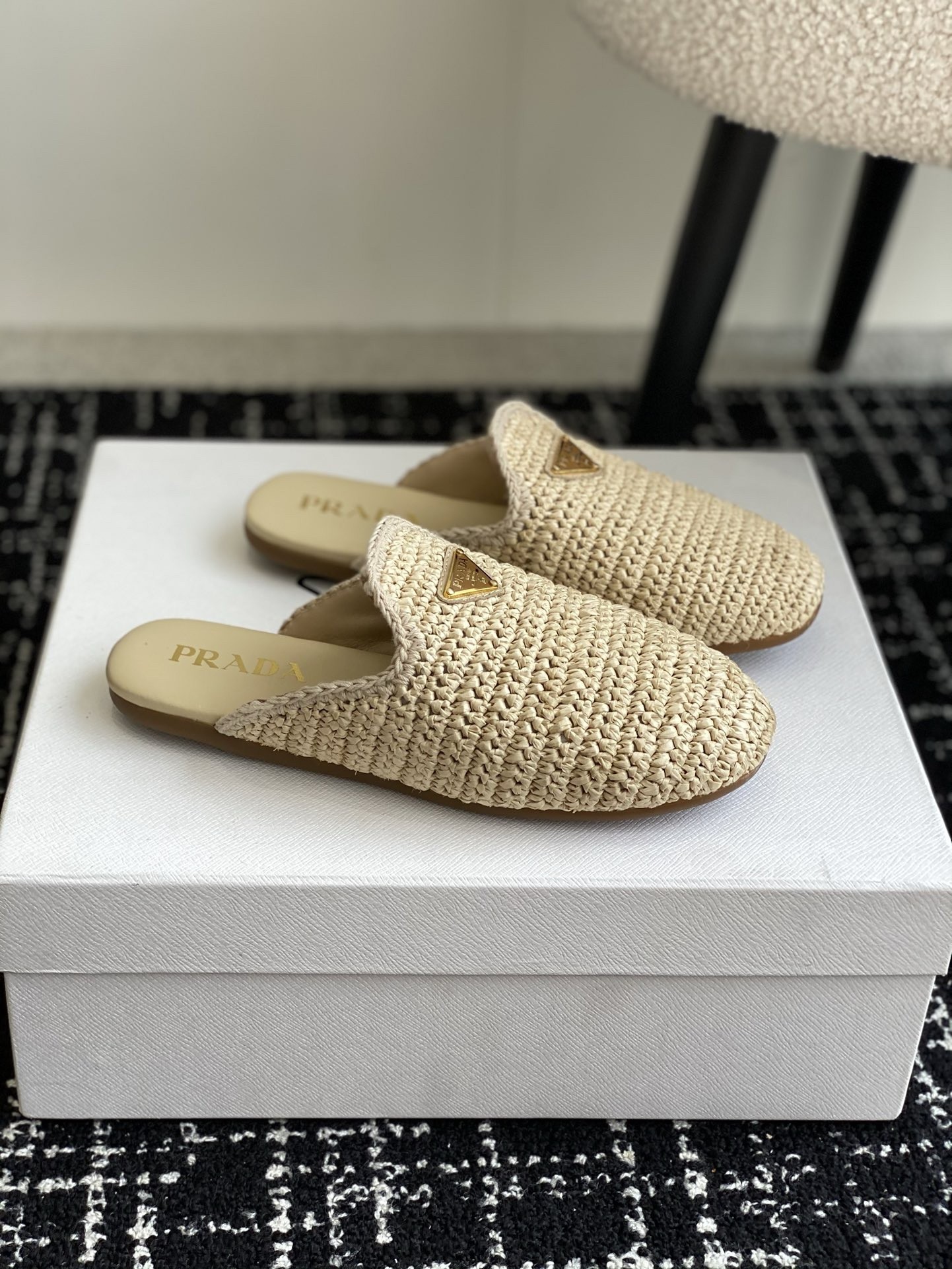 Prada Women's Crochet Mules in Natural Raffia