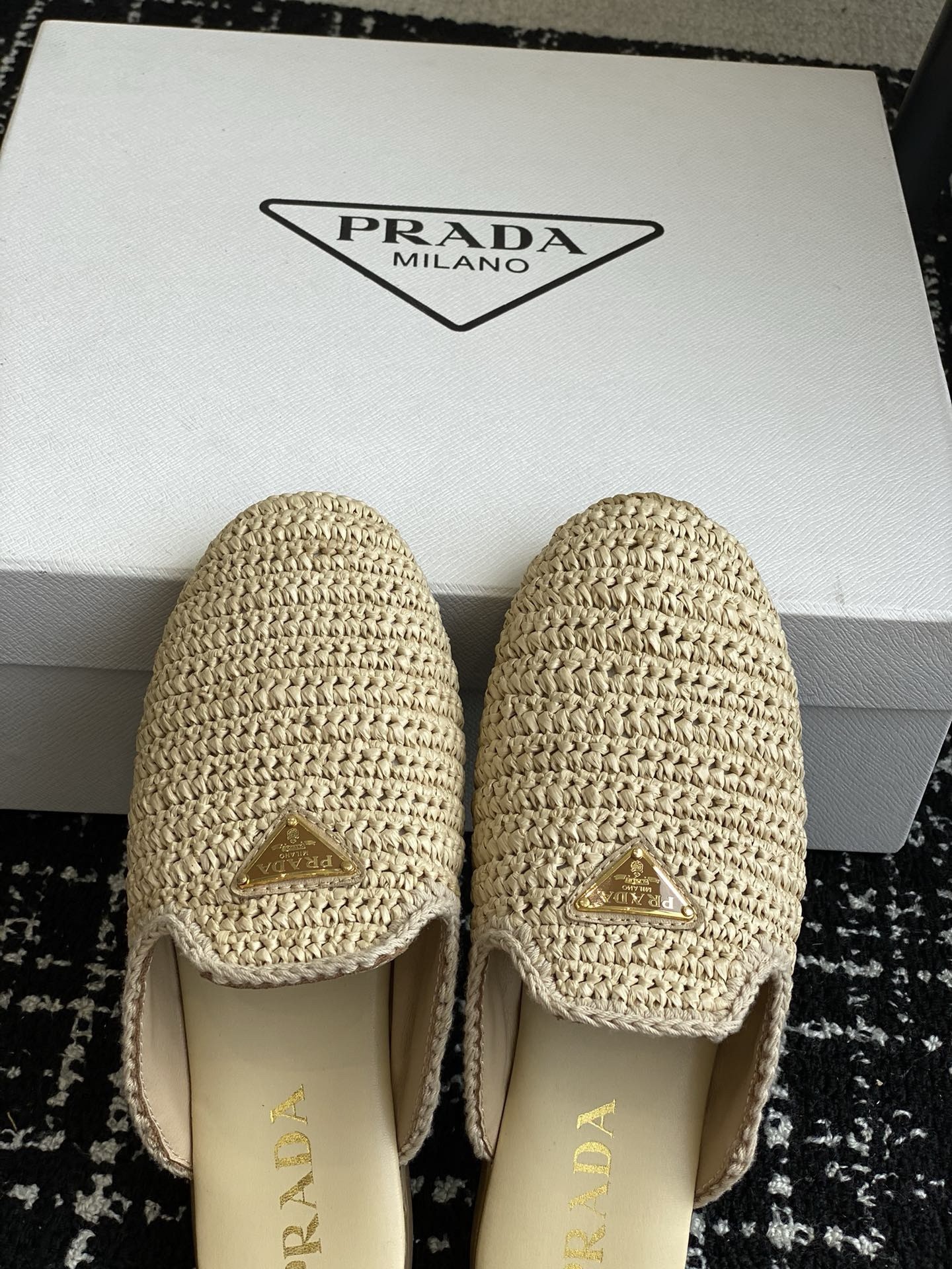 Prada Women's Crochet Mules in Natural Raffia