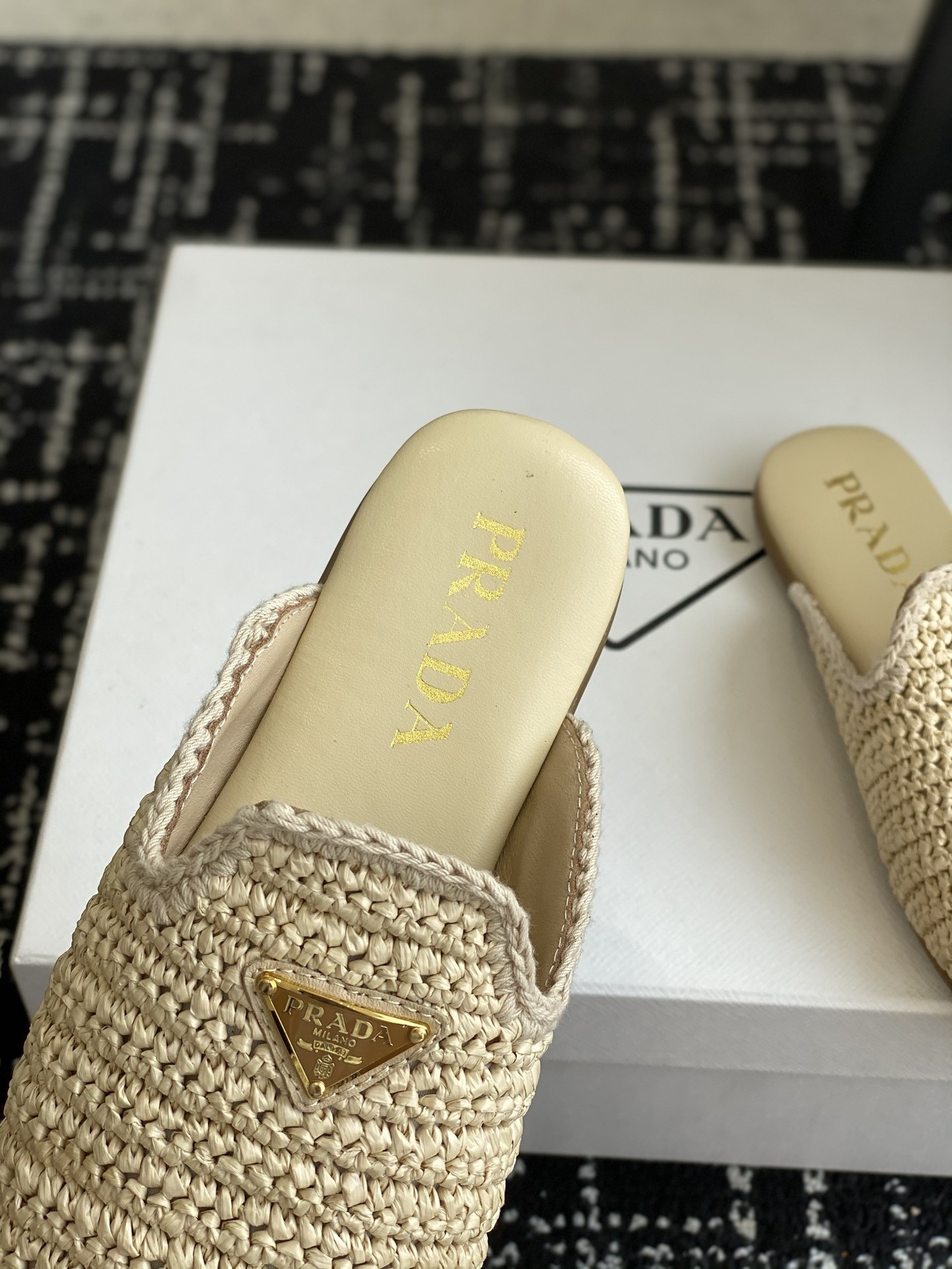 Prada Women's Crochet Mules in Natural Raffia