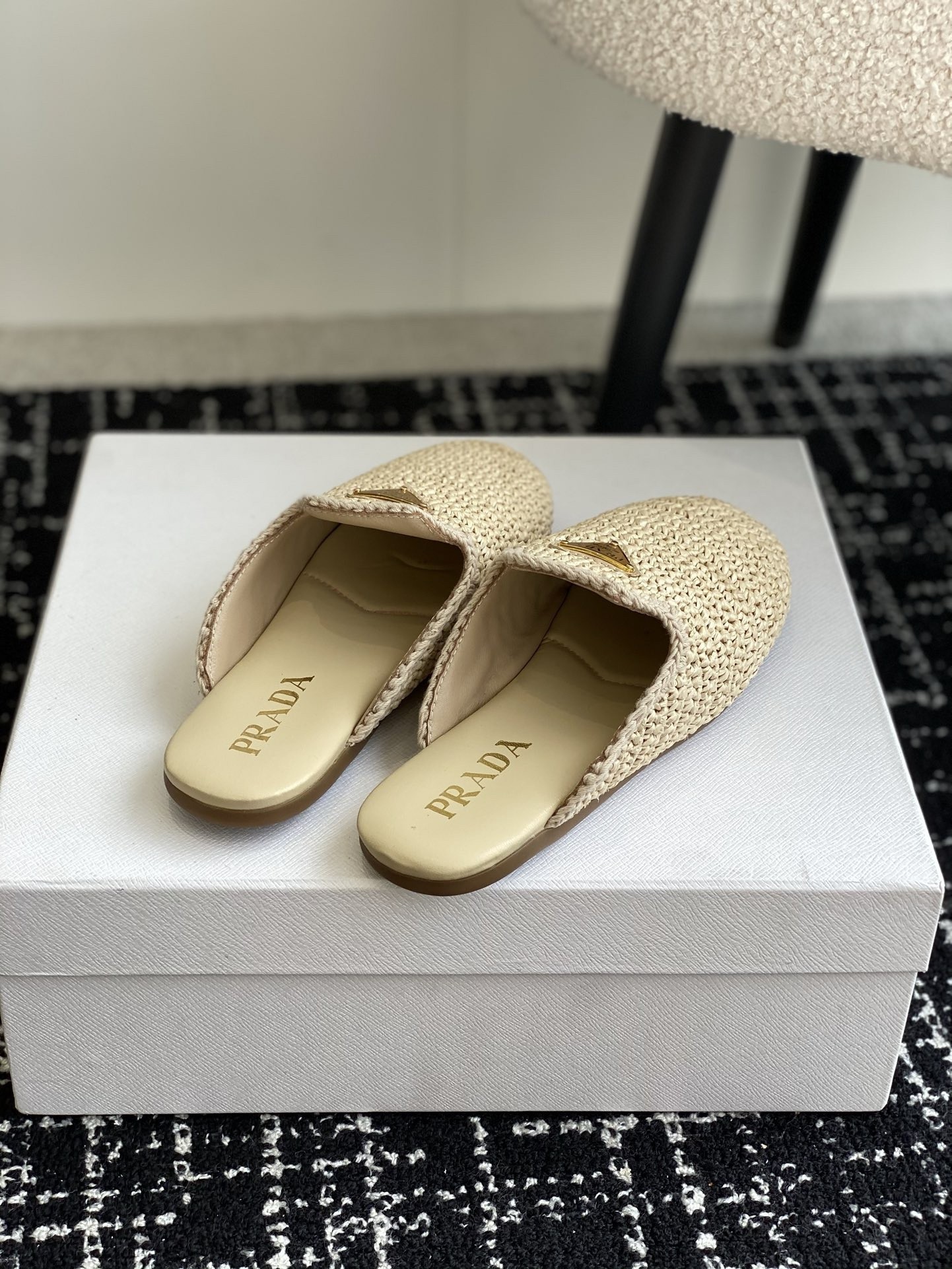 Prada Women's Crochet Mules in Natural Raffia