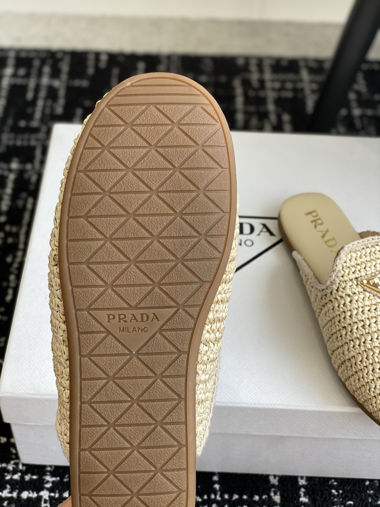 Prada Women's Crochet Mules in Natural Raffia