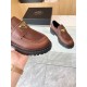 Prada Women's Double Chocolate Loafers in Cognac Leather