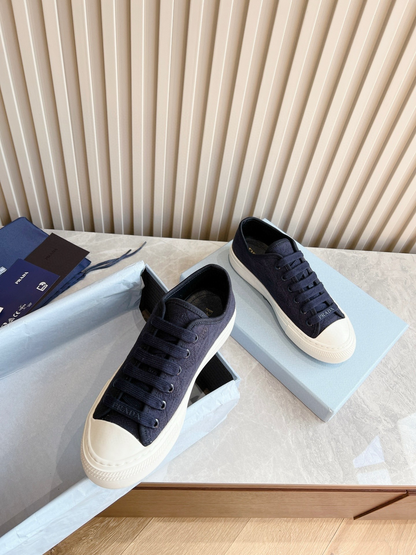 Prada Women's Sneakers in Dark Blue Fabric