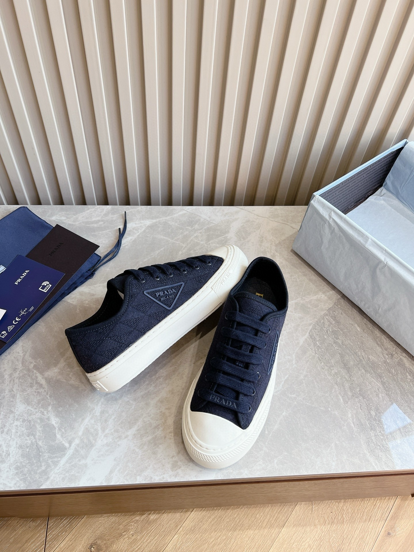 Prada Women's Sneakers in Dark Blue Fabric