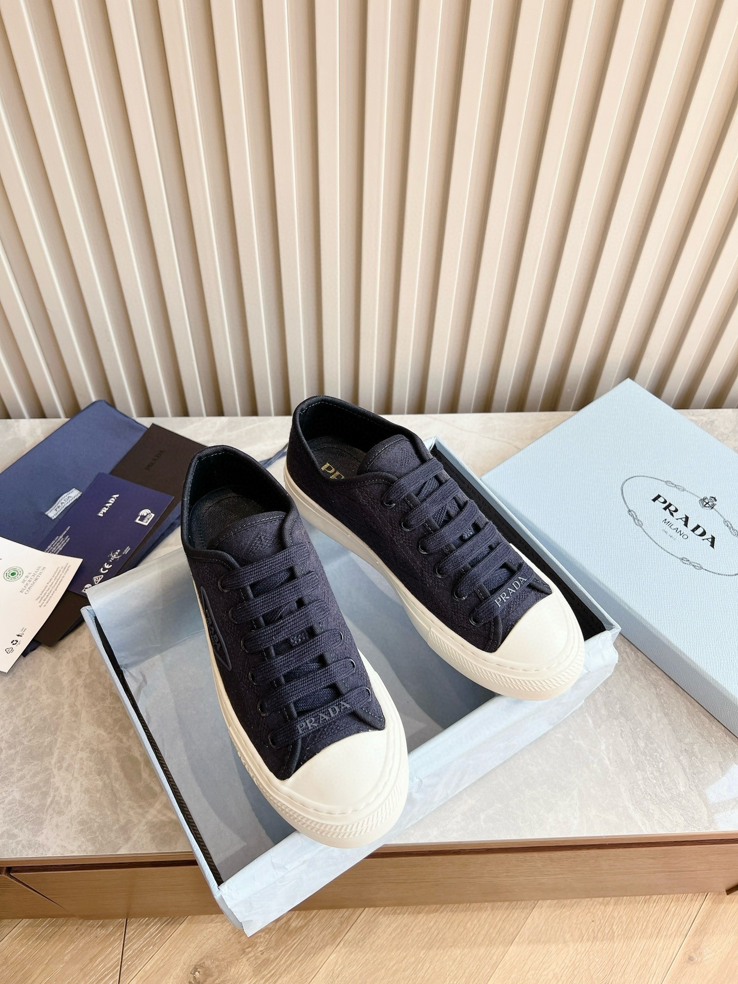 Prada Women's Sneakers in Dark Blue Fabric