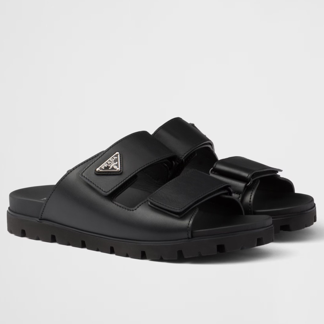 Prada Men's Strap Sandals in Black Leather