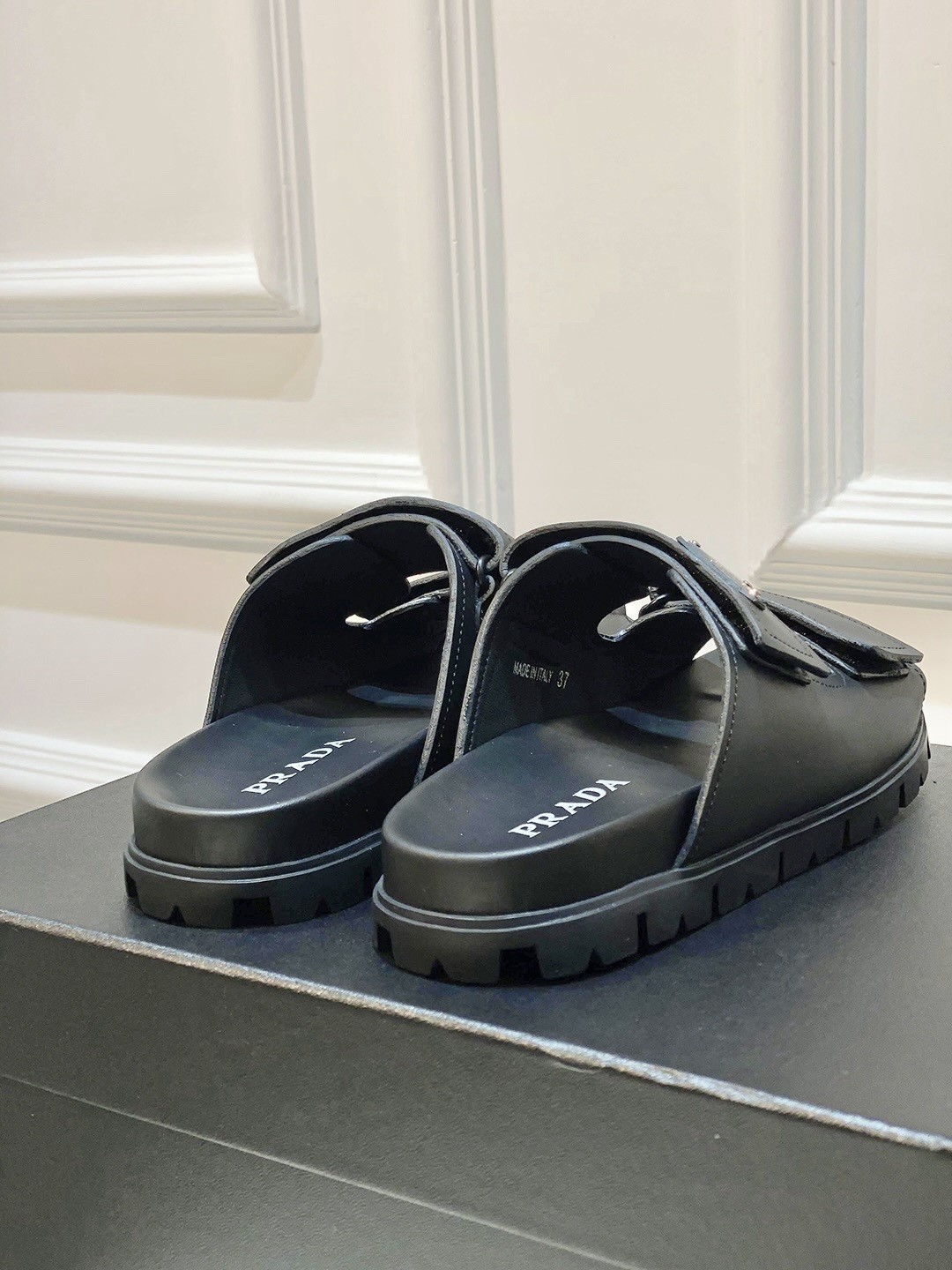 Prada Men's Strap Sandals in Black Leather