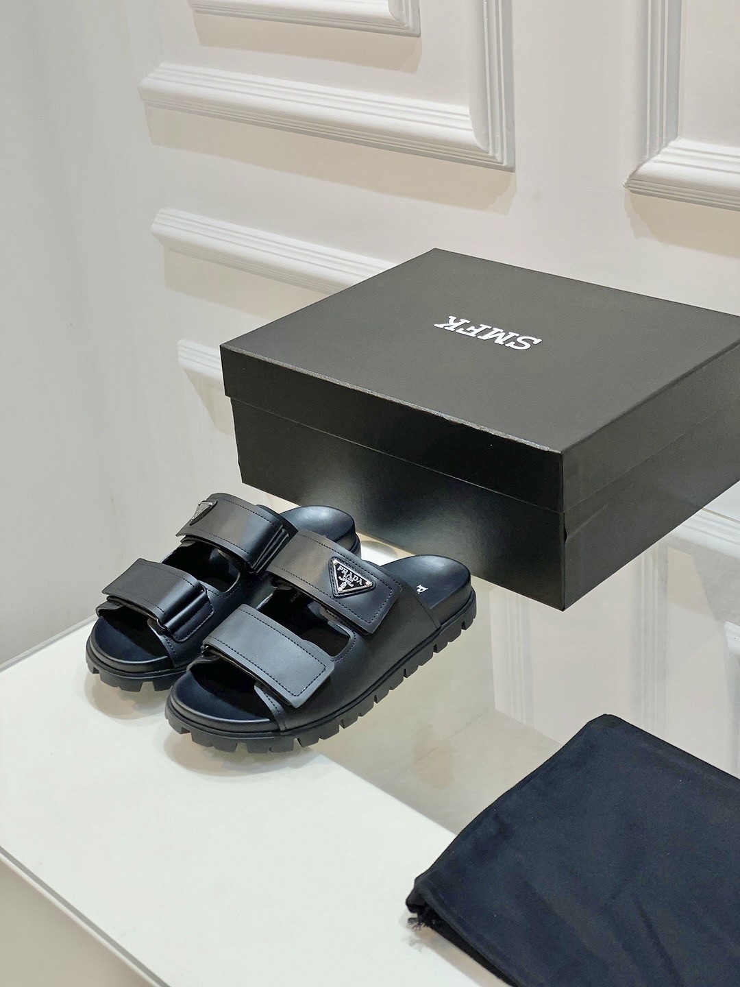 Prada Men's Strap Sandals in Black Leather