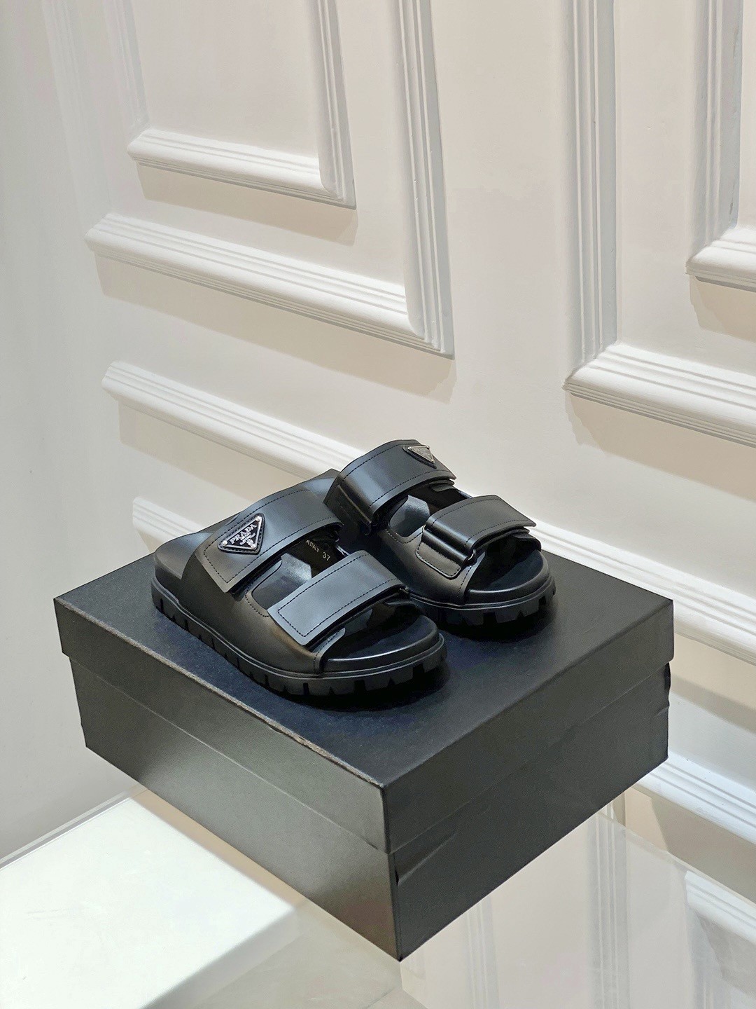 Prada Men's Strap Sandals in Black Leather