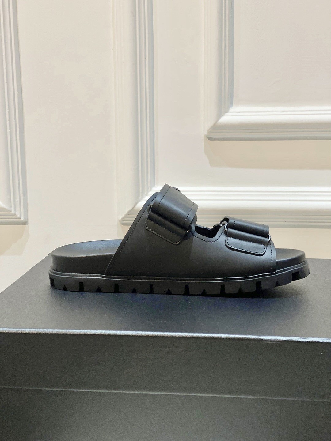 Prada Men's Strap Sandals in Black Leather