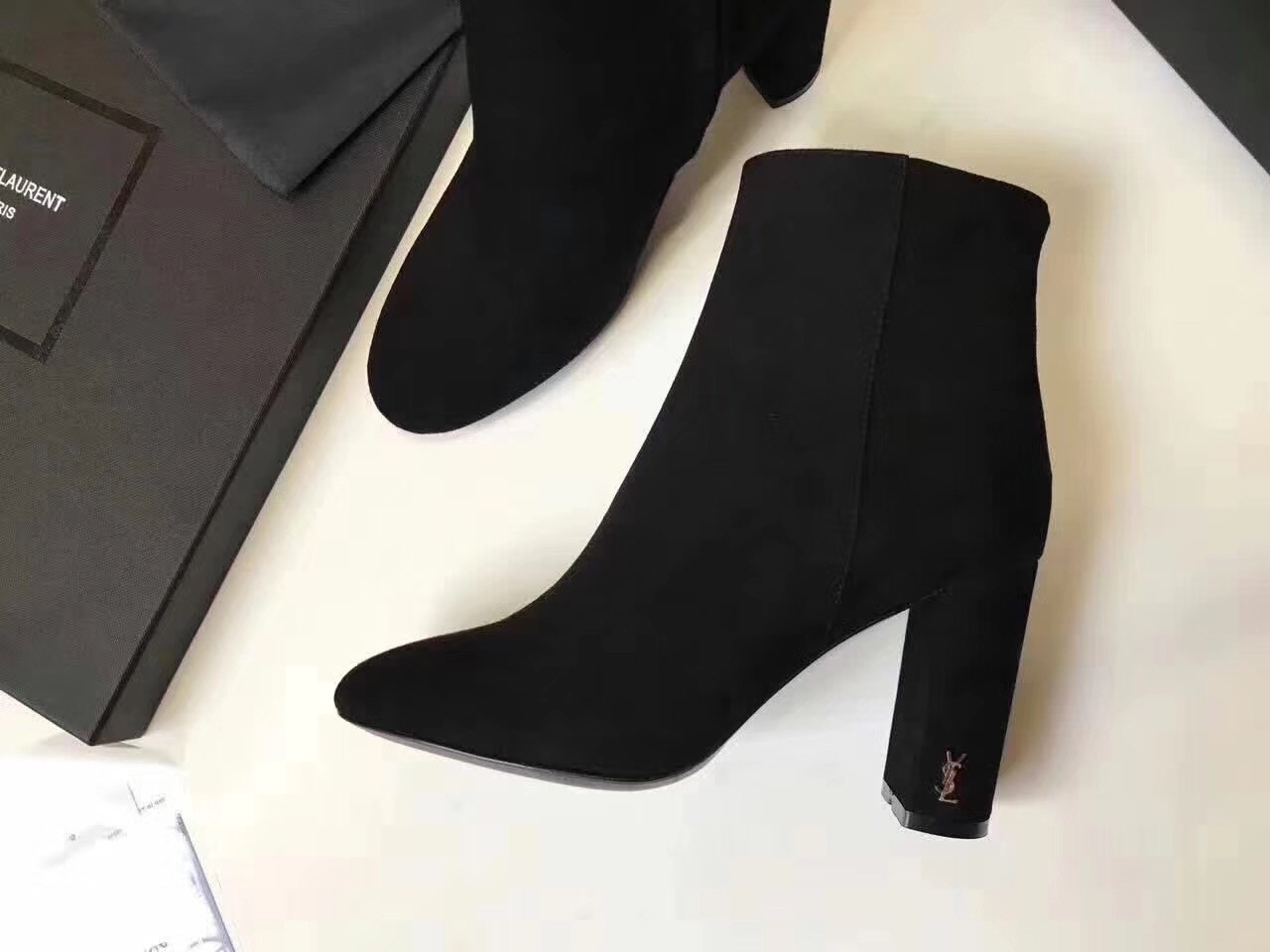 Saint Laurent LouLou 95 Zipped Ankle Boot In Black Suede