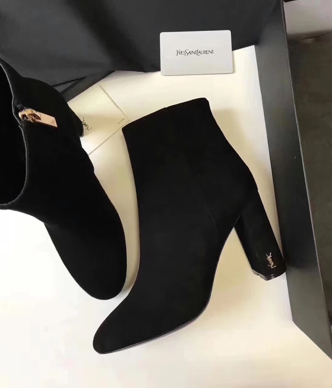 Saint Laurent LouLou 95 Zipped Ankle Boot In Black Suede