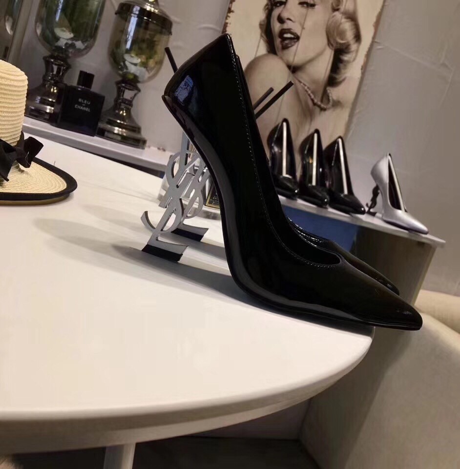 Saint Laurent Black Opyum Pumps With Silver-toned Heel