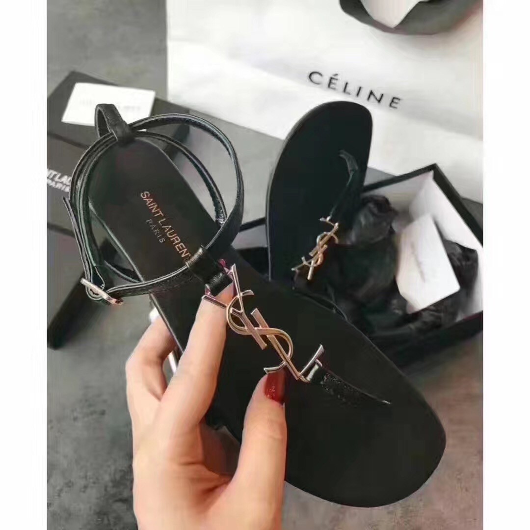 Saint Laurent Black Nu Pieds T-strap Sandals