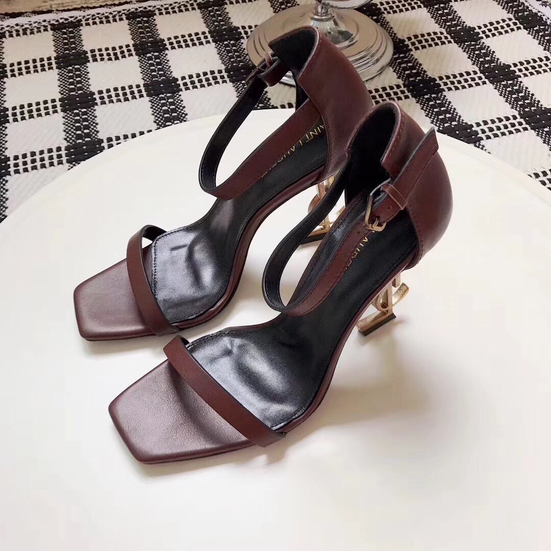 Saint Laurent Opyum 110 Sandals In Burgundy Leather