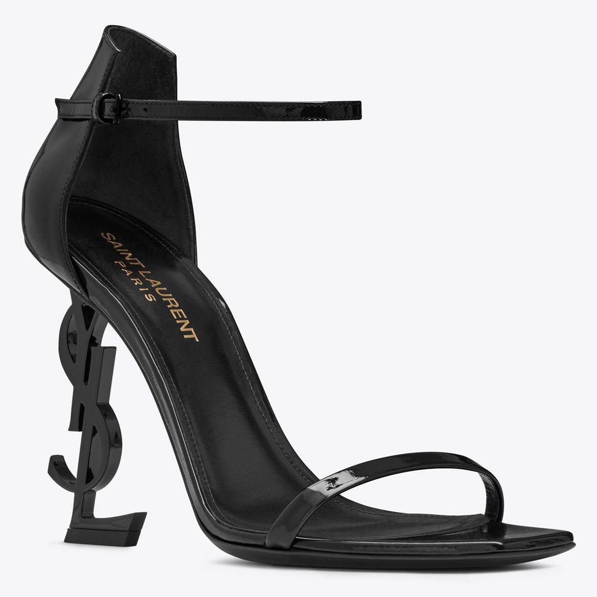 Saint Laurent Opyum 110 Sandals In Black Palent Leather