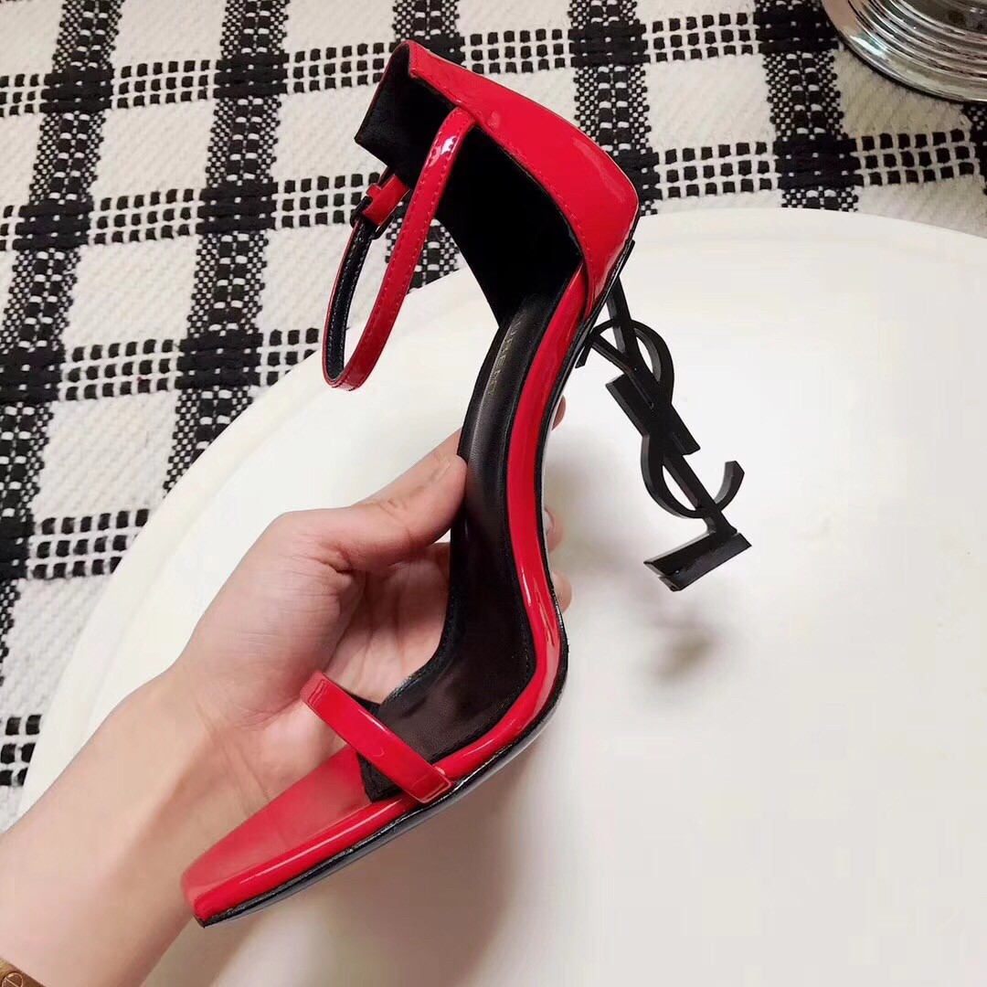 Saint Laurent Opyum 110 Sandals In Red Palent Leather