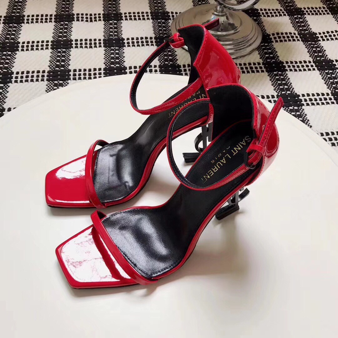 Saint Laurent Opyum 110 Sandals In Red Palent Leather