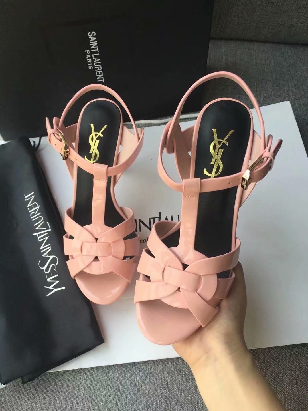 Saint Laurent Tribute Sandals In Pink Patent Leather