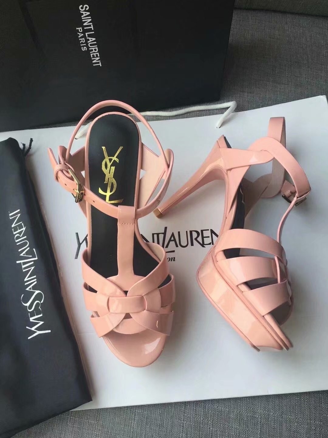 Saint Laurent Tribute Sandals In Pink Patent Leather