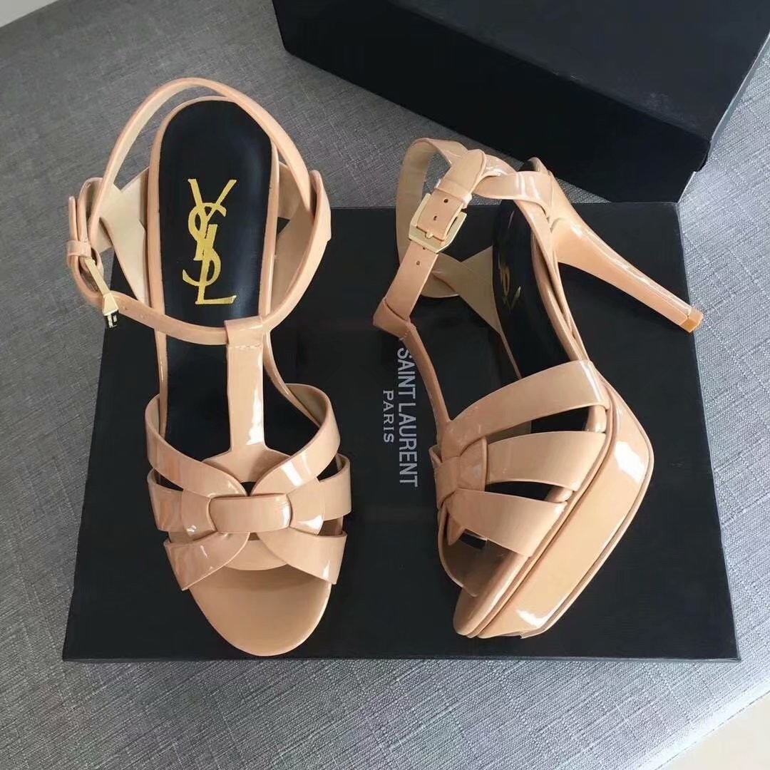 Saint Laurent Tribute Sandals In Powder Patent Leather